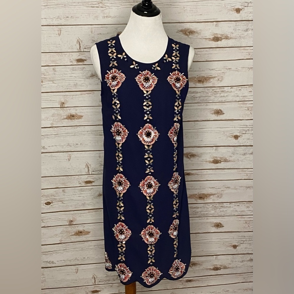 Banana Republic navy embellished/bejeweled sleeveless shift dress Size XS